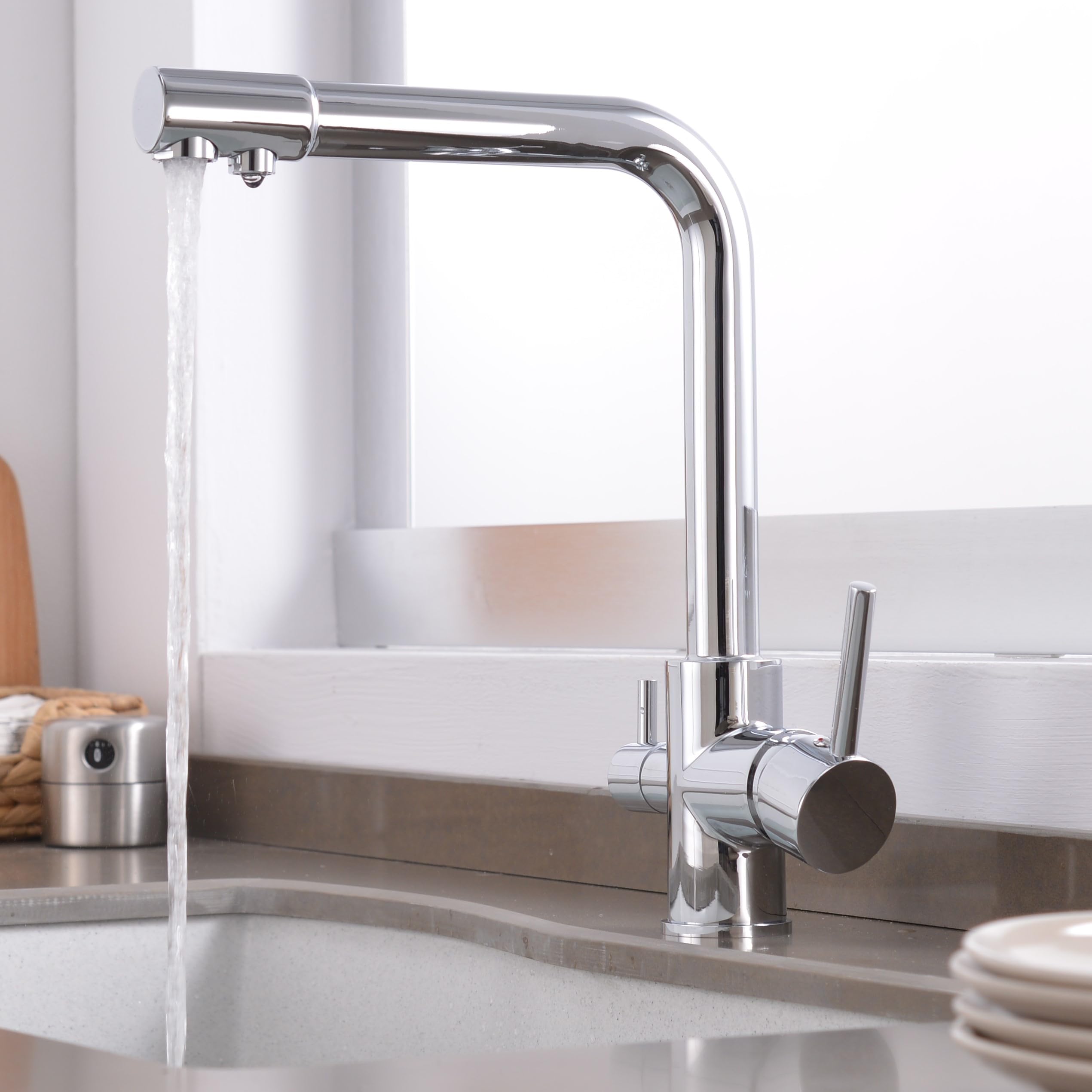 InArt Kitchen Sink Faucet with 360° Swivel Spout, Brass, 3-Way Water Filter, Dual Lever, Deck Mounted (Chrome) (B0D8PSN8J5) Amazon Price History, Amazon Price Tracker