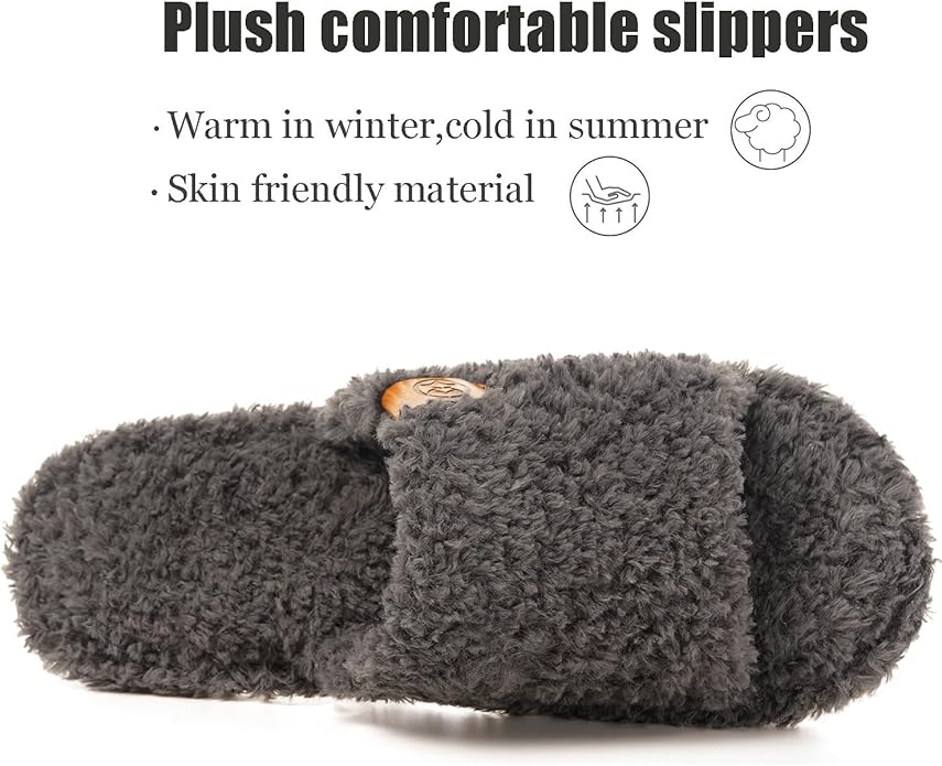 Pantuflas Mujer Fuzzy Open Toe Memory Foam Antideslizantes miniatura 3