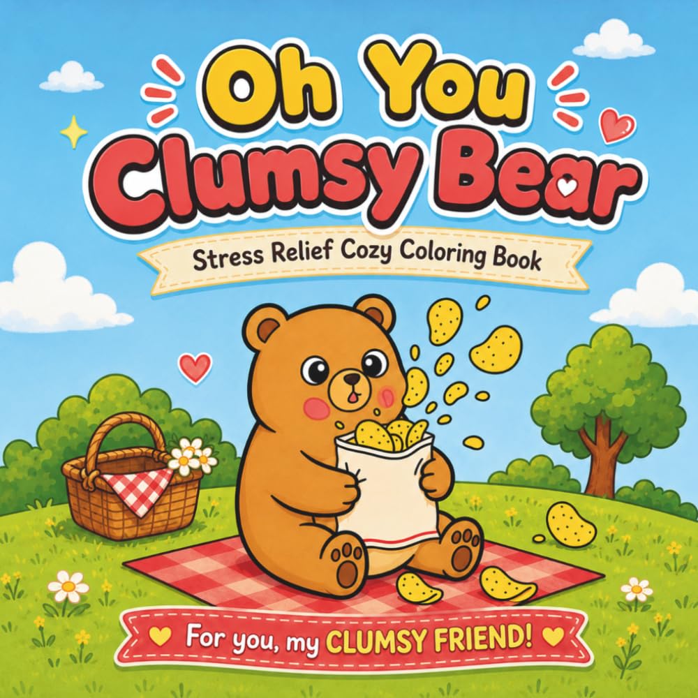 Oh You Clumsy Bear: Stress relief cozy bold & easy coloring book ; 50 images of clumsy moments & funny mishaps. Perfect gift for your clumsy friend