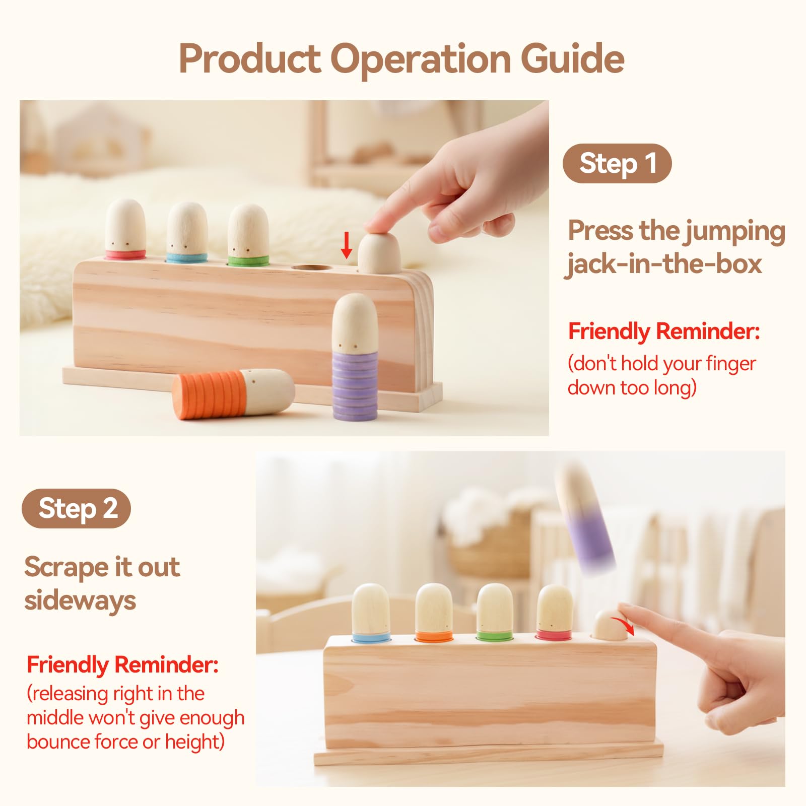 Juguete pop up de marionetas multicolor de madera, juguete a juego STEM Montessori, juguetes educativos para el aprendizaje preescolar, regalos para niños y niñas