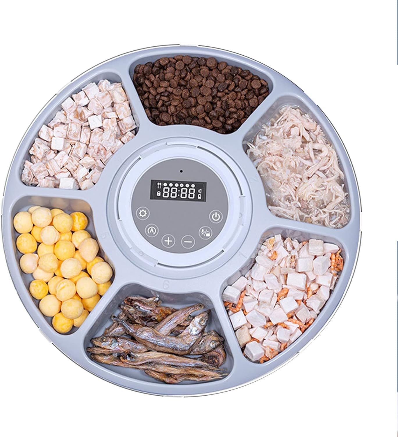 自動給餌器 中小型犬用自動餌やり機 猫 えさやり器 自動蓋ロック 鮮度 を保つ タイマー式 給餌機 可 定時定量 1日6食 安心の電話サポート24時間タイマーセット可能 ドライ ウェットフード 清潔便利 ホワイト 95 Off