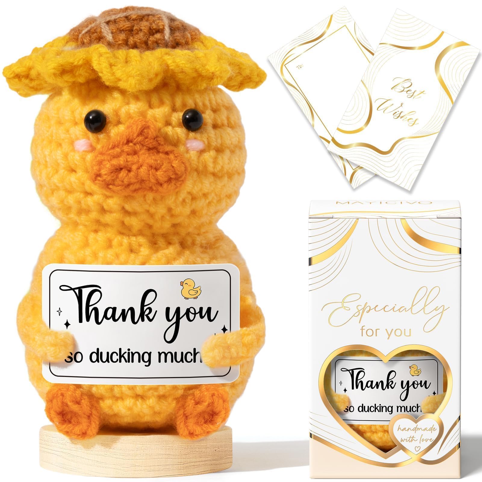 Thank You Gifts for Women Emotional Support Crochet Plush, Handmade Funny Duck Crochet w/ Card Employee Appreciation Gifts for Teacher, Christmas Birthday Gift Set for Women Coworker Nurses Boss Staff