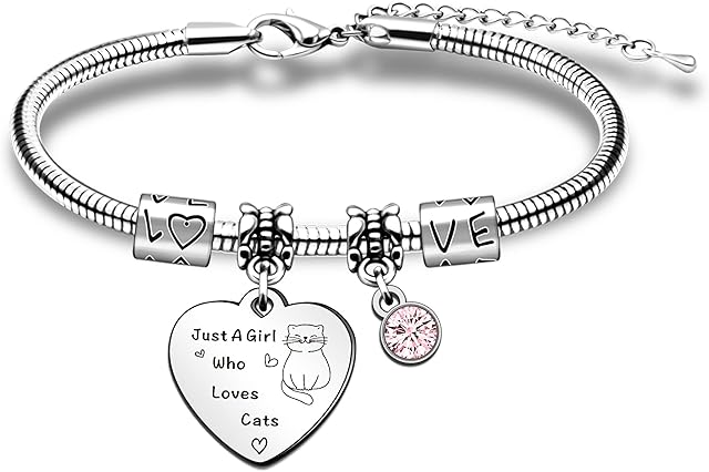 QMVMV Funny Cat Bracelets Gifts Animal Lover Gift Just A Girl Who Loves Cats Cat Lover Gift For Women Girls, Who Loves Cats Bracelets