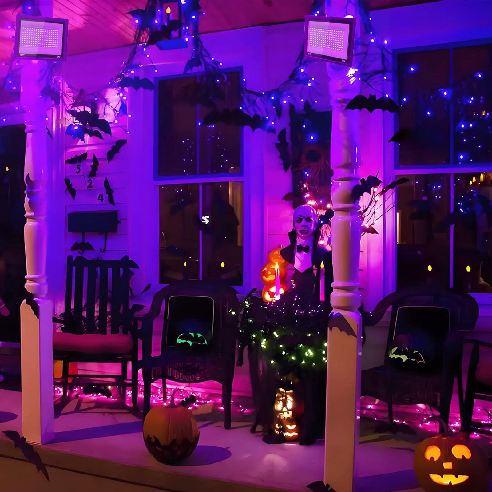 2 Piezas 300W LED Luz Negra, IP66 Impermeable Foco UV Ultravioleta, Luz Negra Ultravioleta Con Interruptor para Halloween, Pintura Corporal, Neón, DJ, Black light Party, Discoteca