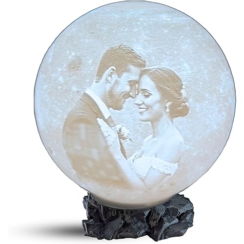 Personalized Moon Lamp with Custom Photo & Text - 3D Printed Night Light - Custom Moon Lamp - 3 Temp Led - Unique Gifts for Women, Mom, Girlfriend - Decor for Anniversary, Birthday