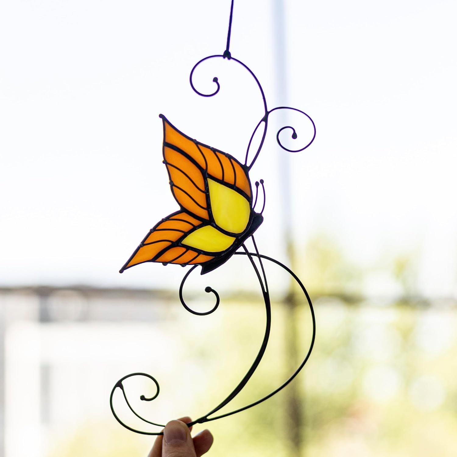 Yellow Butterfly Stained Glass Wall Window Hanging Decor, Real Glass Panel, Butterfly Home Decor, Housewarming Gift, Indoor Outdoor Decor, Butterfly Sun Catcher, Yellow Hanging Panel