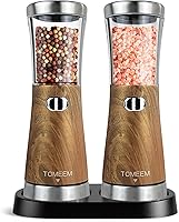 Vista 1 de Juego de molinillo eléctrico de sal y pimienta con base de almacenamiento, juego de molinillo de sal y pimienta recargable de acero inoxidable