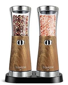 Electric Salt and Pepper Grinder Set with Storage Base, Stainless Steel Rechargeable Salt and Pepper Grinder Set with 4.5 oz Large Capacity, 1.8" Wide Mouth, Adjustable Coarseness, Ideal for Kitchen