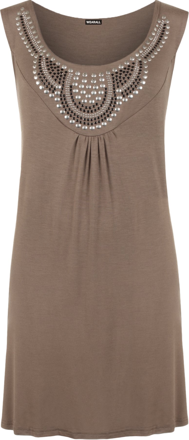 Wearall Women's Mocha Sleeveless Long Stud Top Plus Size Stretch Scoop Neck 18