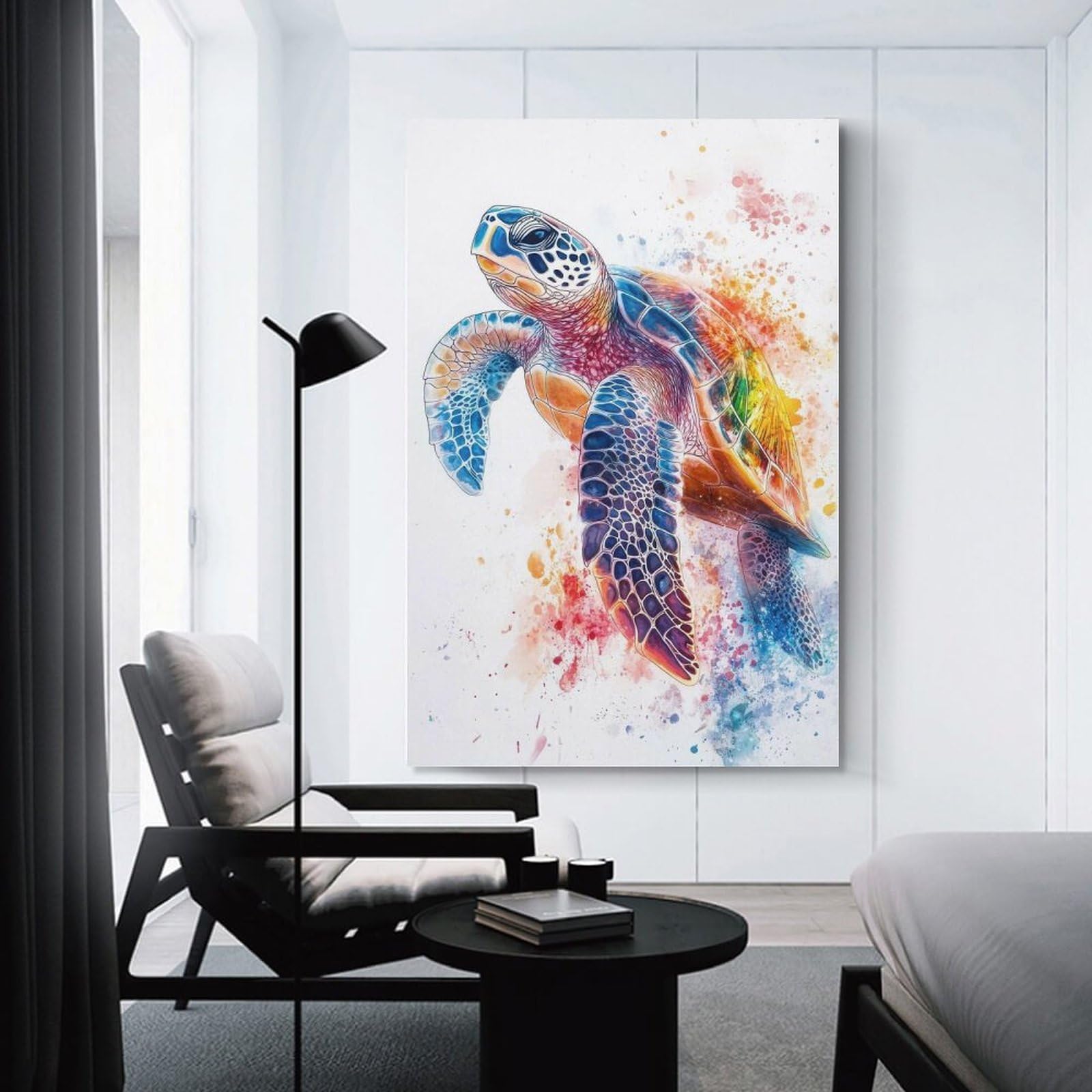 Junmoney Unframe-Style-4 Colorful Sea Turtle Watercolor Room Decor Wall Art 08X12inch(20X30cm), For Lounge Decor, Offices Or Entryway Styling, A Flexible Wall Accent For Shared Spaces