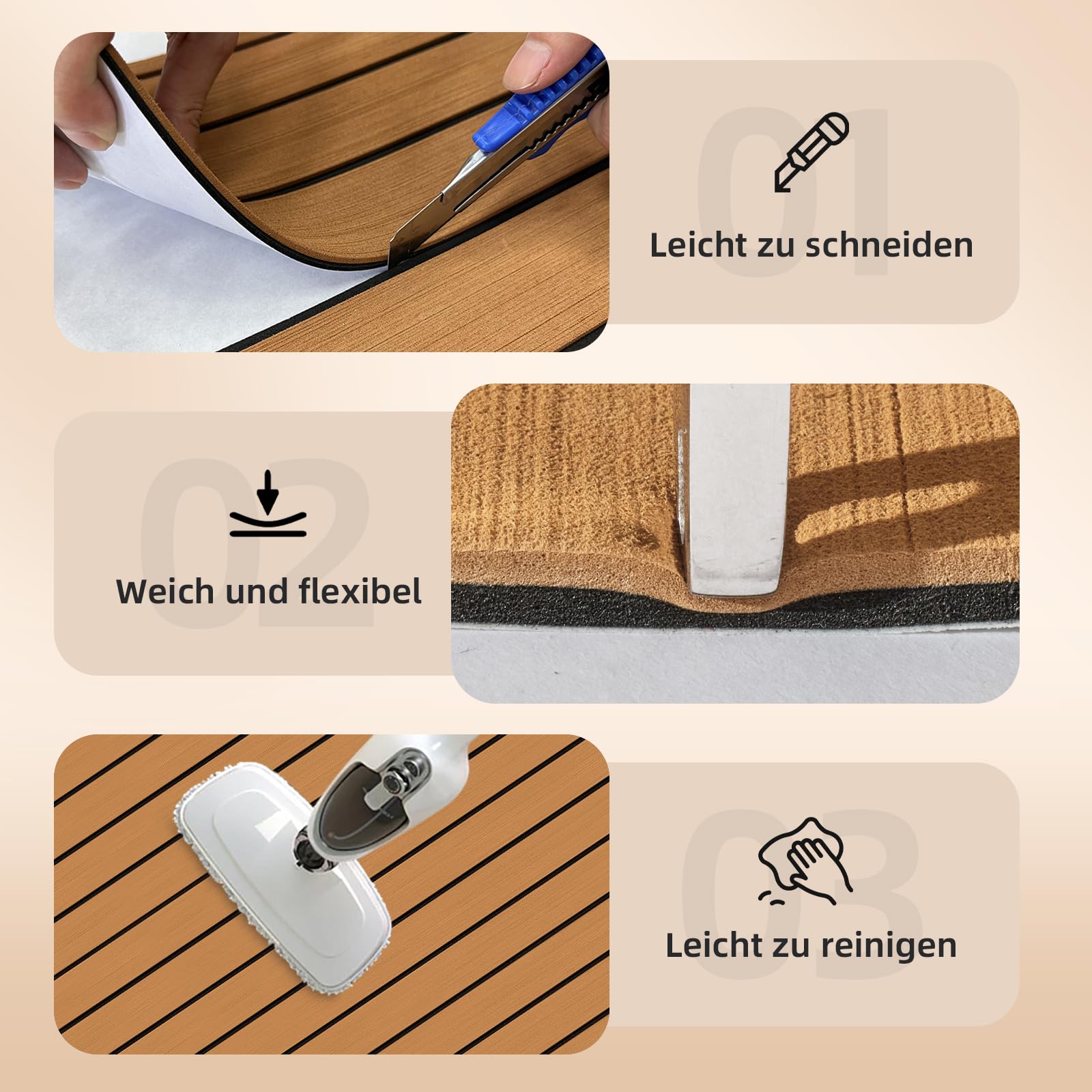 Boot Bodenbelag Eva Schaum Boot Decking Faux Teak Marine Teppich Boot Bodenbelag rutschfeste Selbstklebende Schaum Boot Deck Mat Rolls Blatt, 240x112/90/55/41cm, 120x41cm
