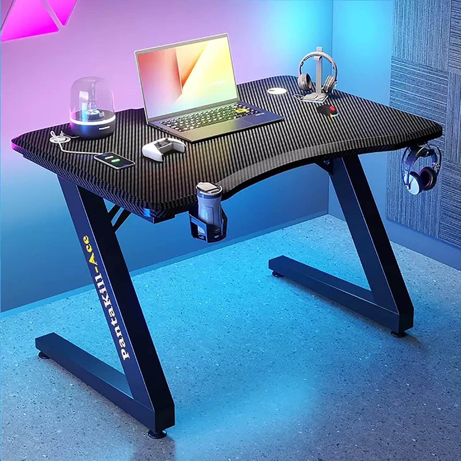 Gaming Desk, ZShaped Ergonomic Gaming Table, Computer Desk with Carbon Fiber Surface