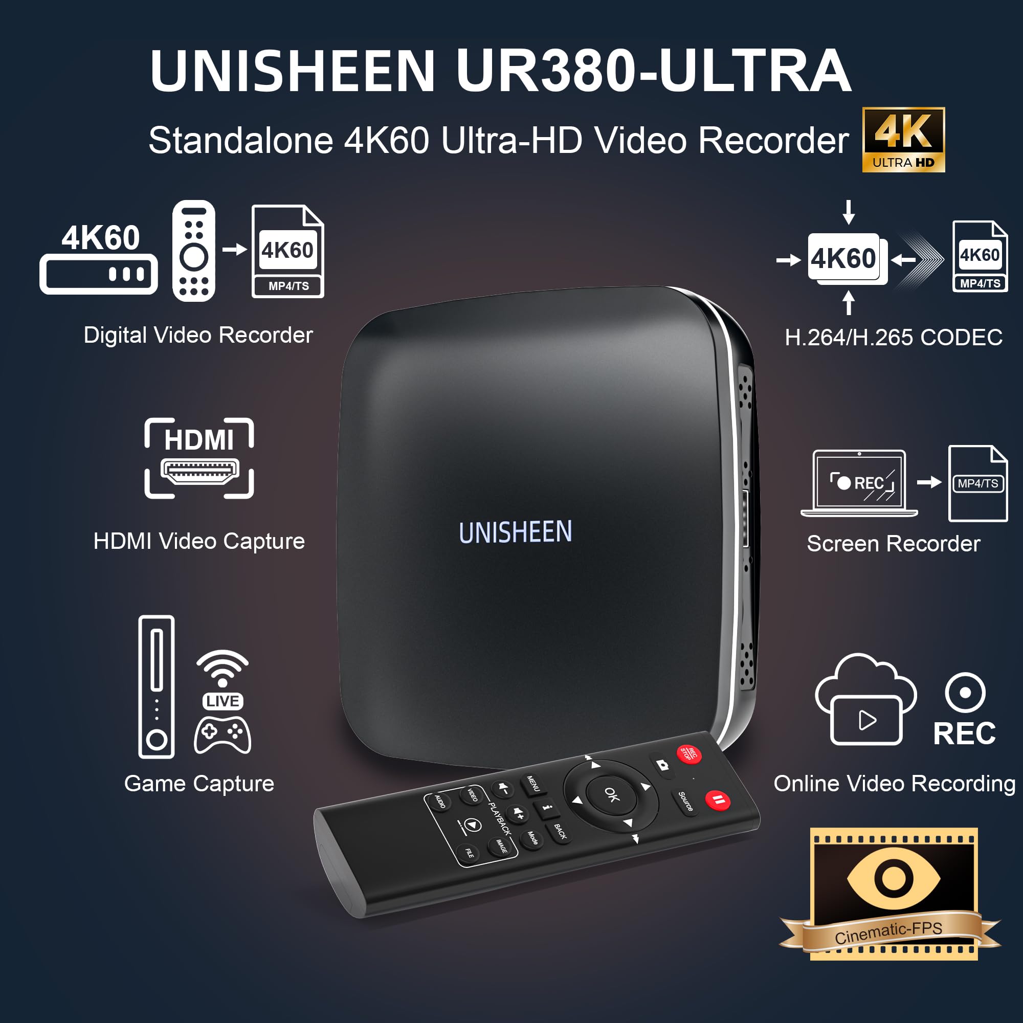 4K60 Video Capture Box-Switchable Video Recorder,Compatible with Consoles, Cameras, Set-Top Boxes, PCs, 4K TVs, Projectors, Monitors