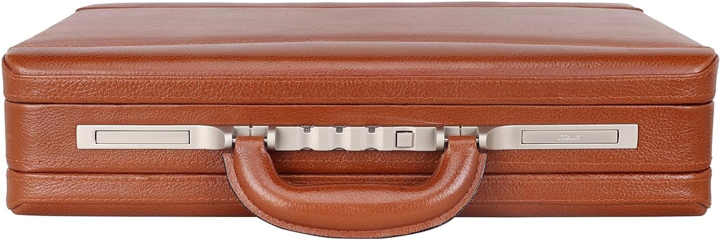 Full Grain Leather Briefcase Attache For Unisex Size L18 * W5 * H12 IN Expandable Italian Lock Briefcase