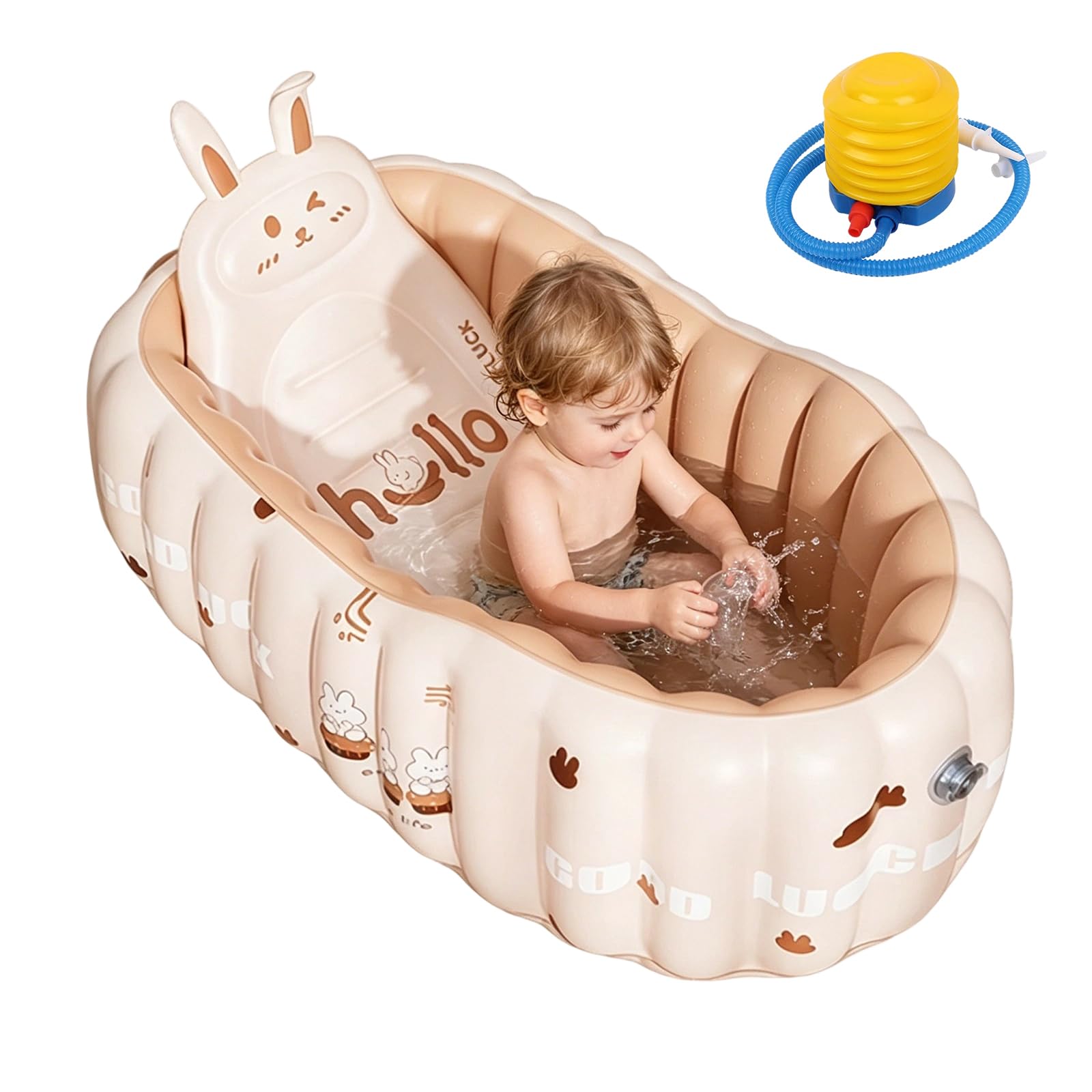 CEWROM Vasca da bagno gonfiabile per bambini, portatile, da viaggio, con pompa ad aria, pieghevole, antiscivolo, per bambini e neonati (rosa)