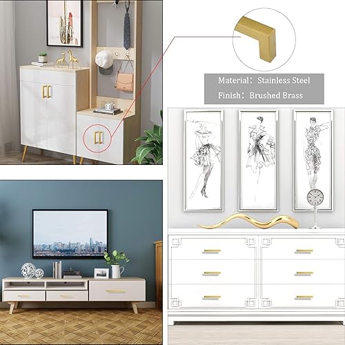 Miniatura 5 de Goldenwarm LSJ12GD192 - Manijas doradas de latón cepillado para cajones y armarios, manijas modernas y cuadradas para cocina, distancia de orificios