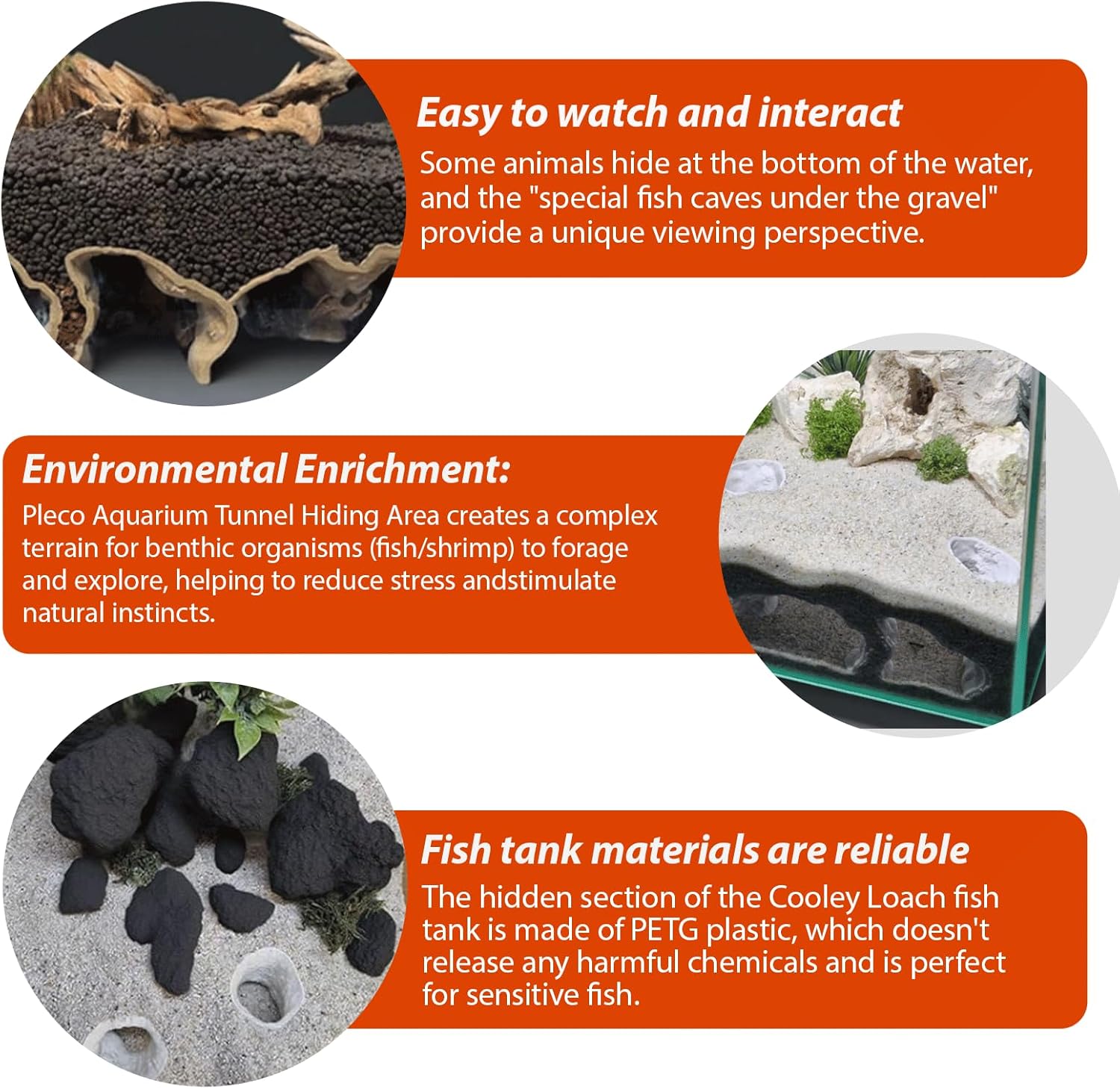 Aquarium Decor, Natural Curve Under Gravel Tunnel Cave, Fish Cave for Aquarium, 3D Printed Fish Tank Tunnel Decor for Betta, Guppy, Shrimp, Cory, Small Cichlid (Medium)