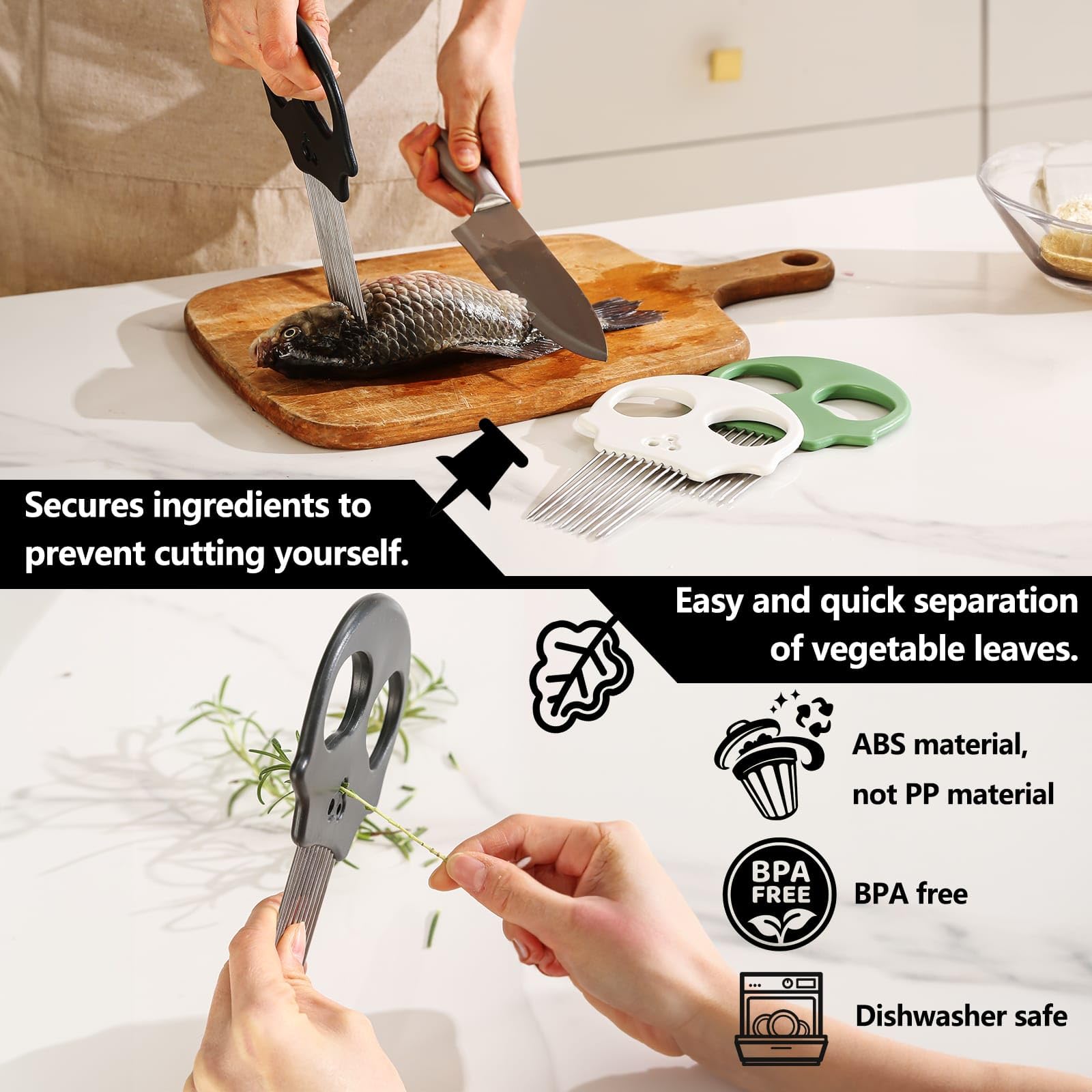 Cortador de cebolla de acero inoxidable - Cortador de verduras multifunción y pelador de hierbas para aguacates, huevos, tomates, papas (negro) 4
