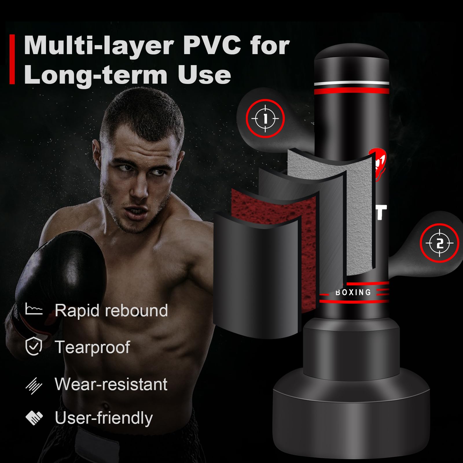 Upgraded Heavy Freestanding Punching Bag for Adults Teens, 70” Standing Punching Bag Kicking Bag Heavy Bag, Women Men Kickboxing Bags for Training MMA Fitness Home Gym