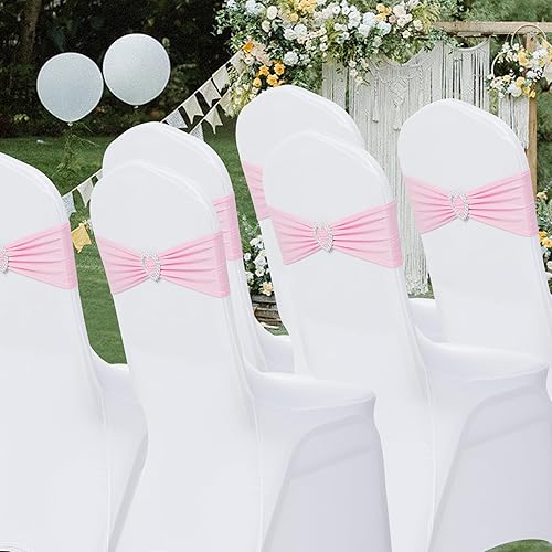 Miniatura 7 de Howhic Paquete de 30 bandas elásticas de elastano para silla con hebilla deslizante, lazos elásticos universales para bodas, banquetes, fiestas,