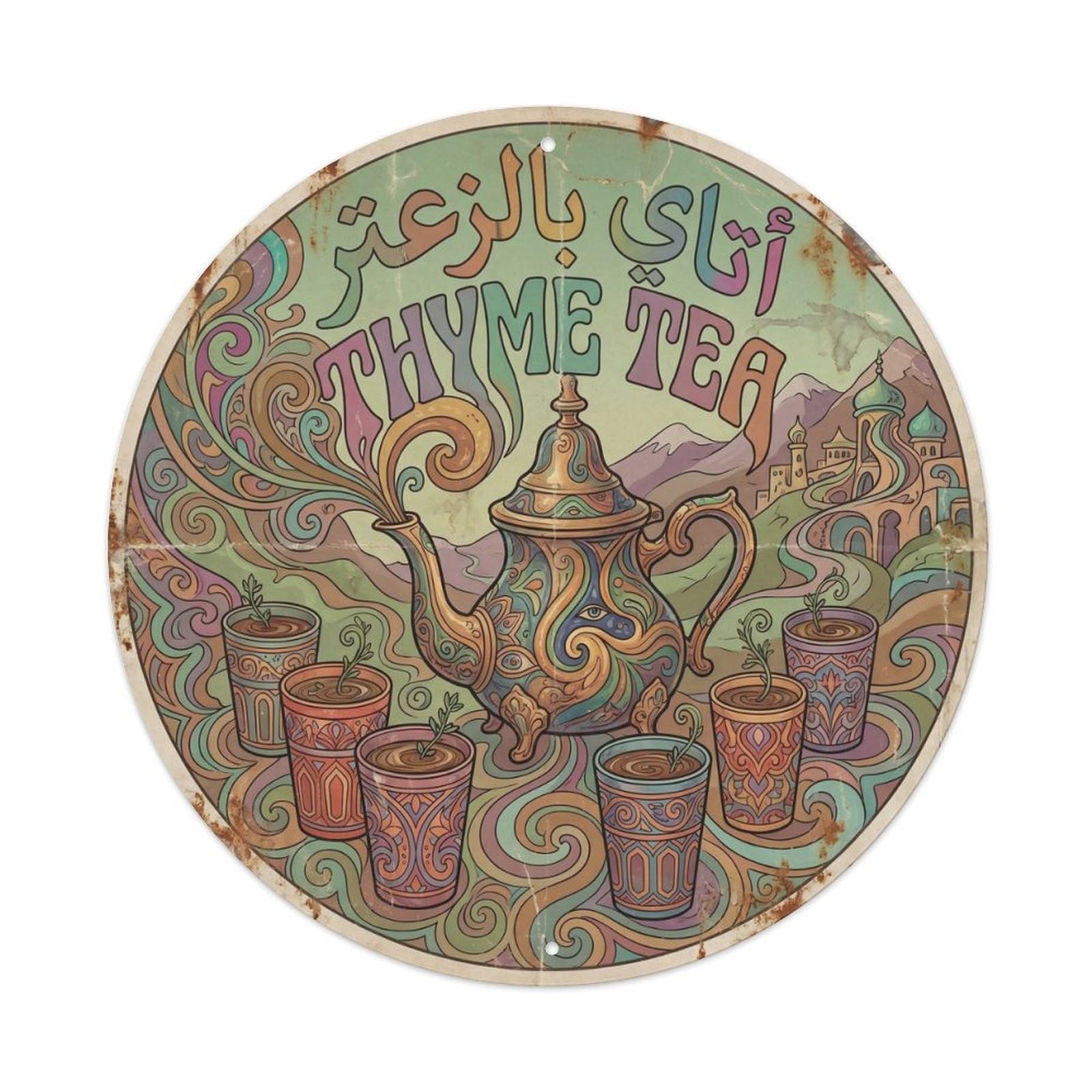 North African Tea Beverage Infusion Bar Psychedelic Metal Tin Sign