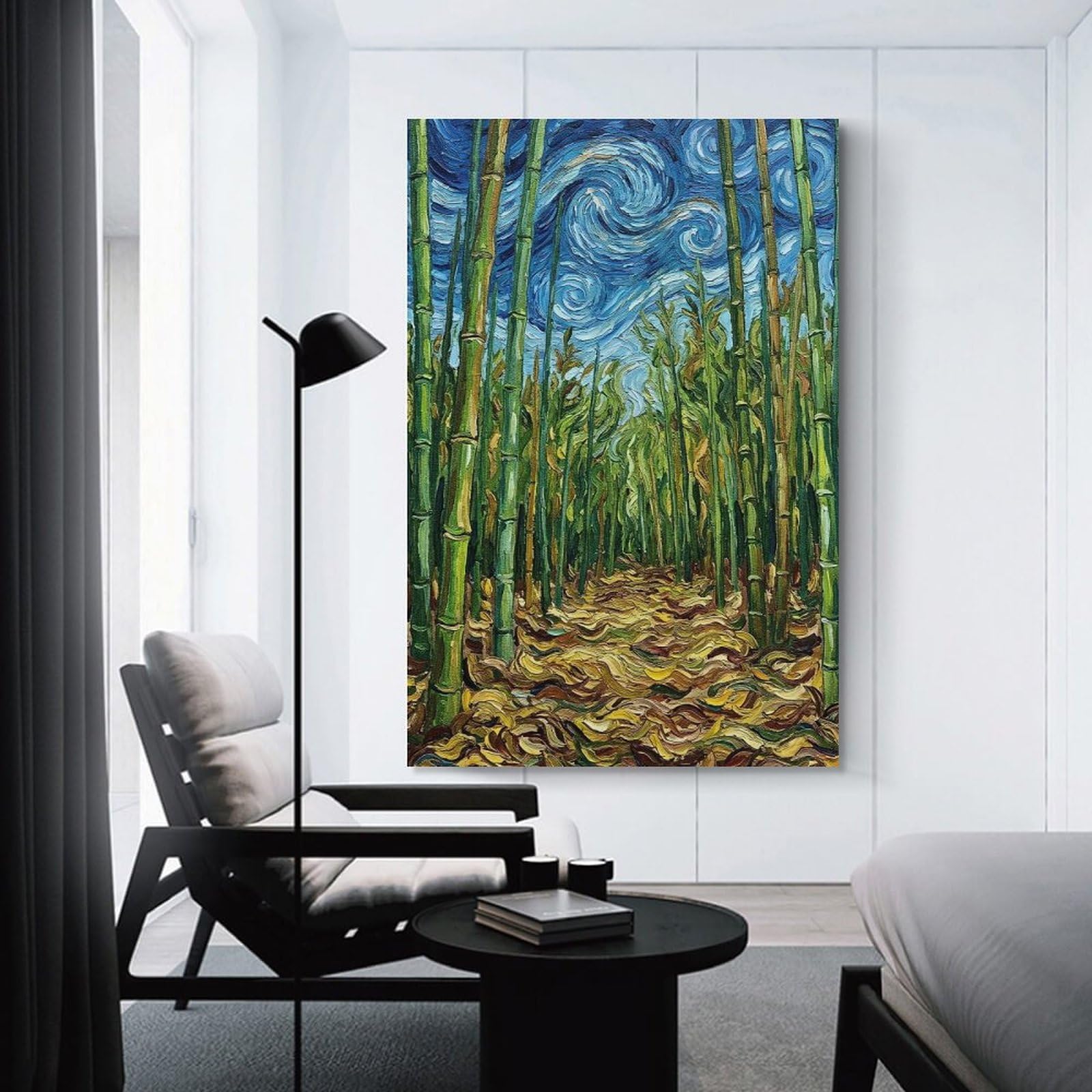 Junmoney Canvas Wall Picture Bamboo Forest in Starry Night Style, 20x30inch(50x75cm), for Office, Study Or Home Workspace, Canvas Wall Decor for Creative Rooms