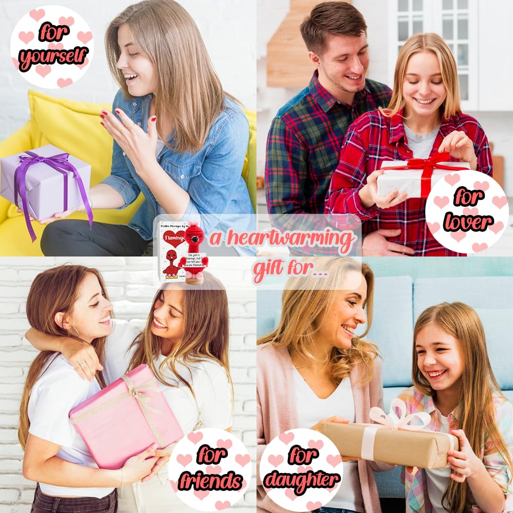 Flamant Rose Positif Au Crochet Avec 30 Cartes Remplaçables, Fait à La Main, Cadeau D'anniversaire Inspirant Pour Femme Et Homme