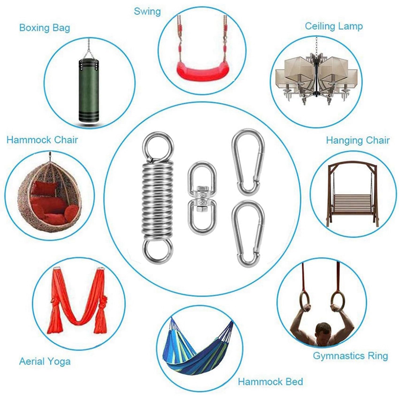 2X ChaîNe de Pivotante en Acier Inoxydable avec Mousquetons et Ressort, Capacité de 1000 LB pour Sac Lourd, BalançOire de Gymnastique, Hamac