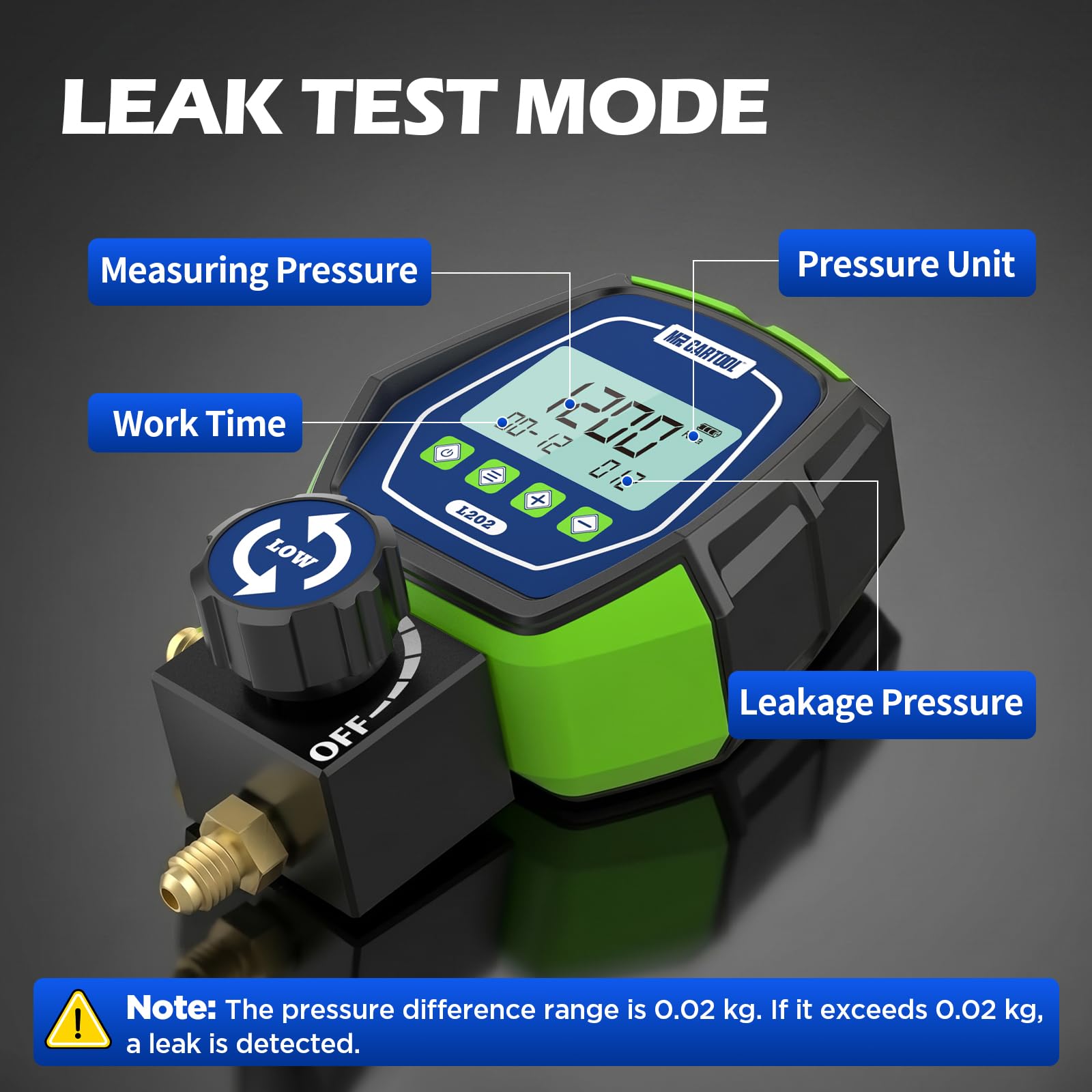 MR CARTOOL Manometro Digitale Gas Bassa Pressione HVAC Refrigerante Collettore Manometri Digitali per Sistemi di Refrigerazione Condizionatori R32 R410a