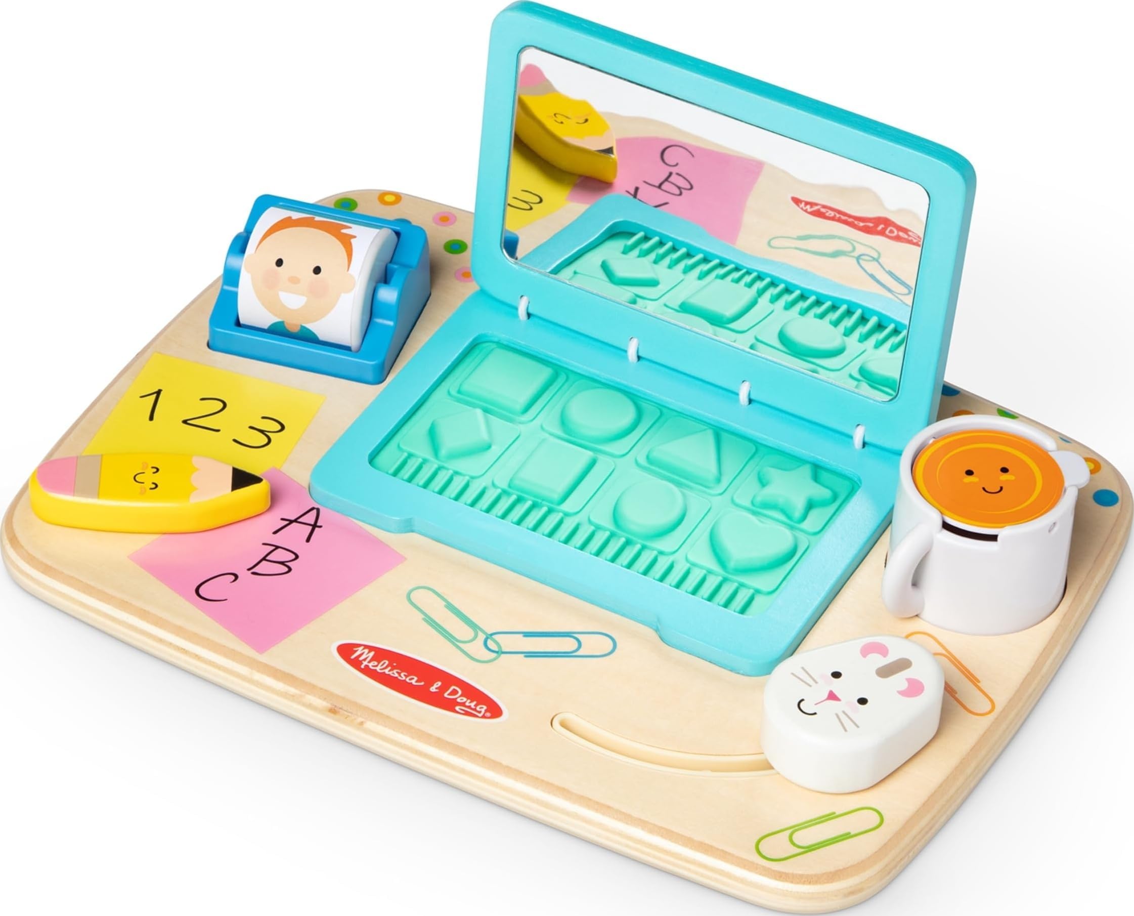 Melissa & Doug Wooden Work & Play Desktop Activity Board | Sensory Toys for Boys & Girls | 12+ Months - FSC Certified