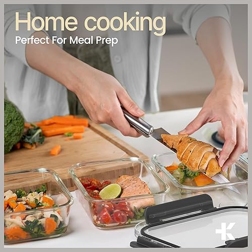 Miniatura 4 de Recipientes de almacenamiento de alimentos de vidrio de borosilicato negro con tapas, 16 piezas, grado alimenticio, apilables, sin BPA, recipientes