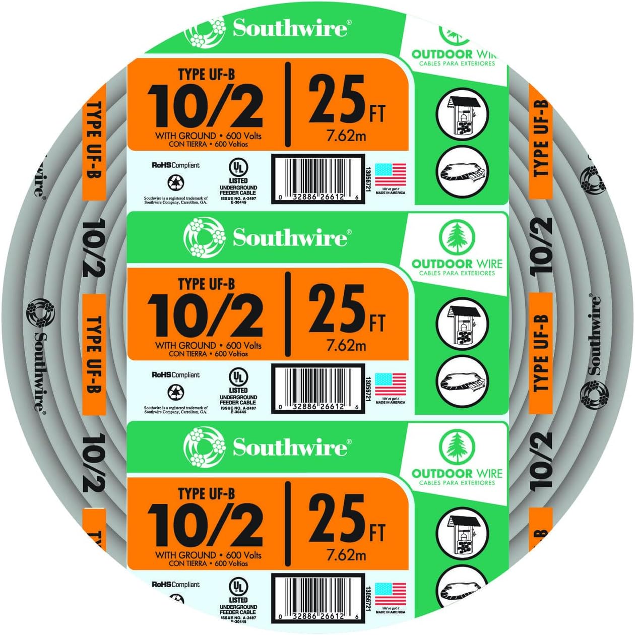 Southwire 13055922 12/2WG UF Wire 50-Foot, Copper