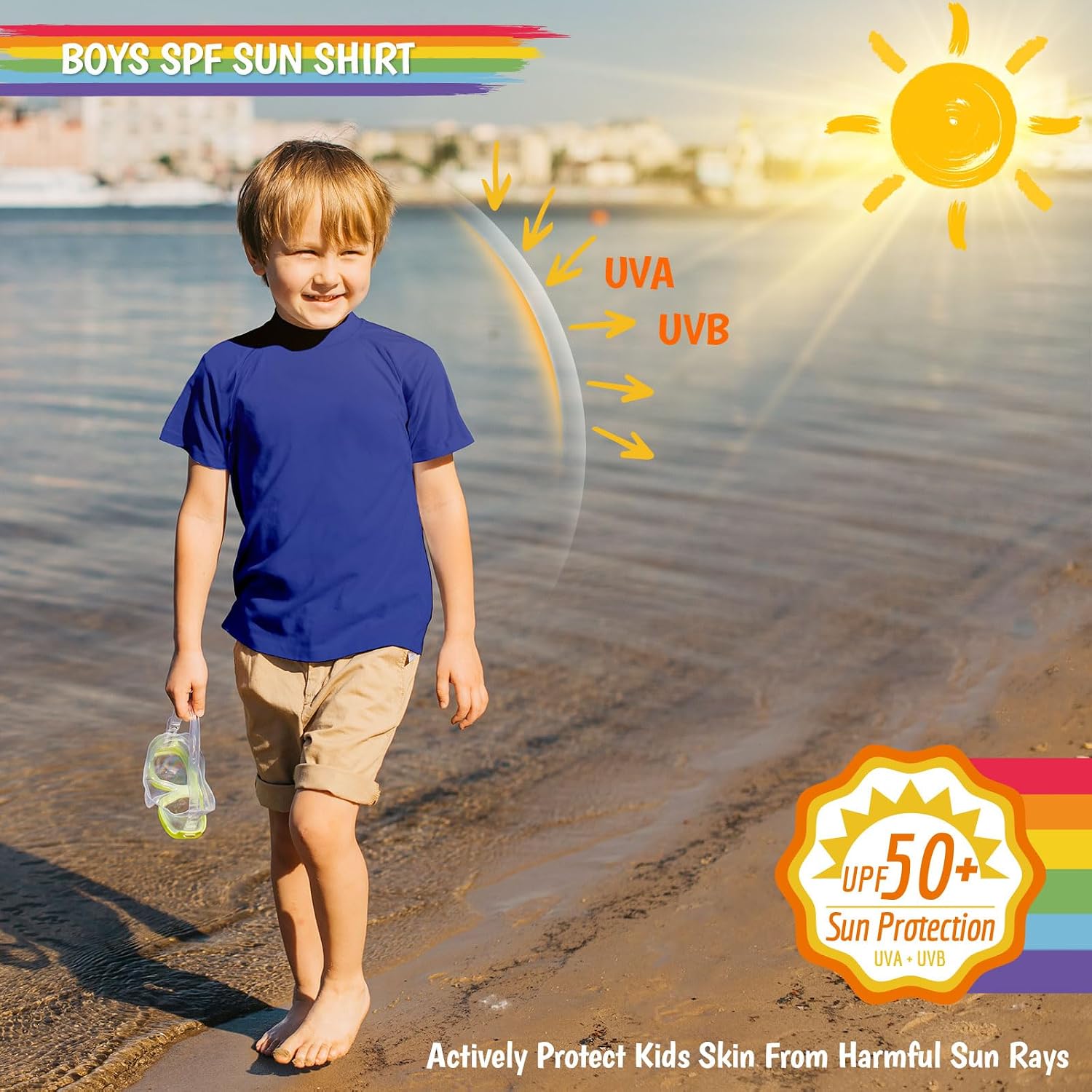 Boys Rash Guard Short Sleeve UPF 50+ Sun Protection Swim Shirt Rashguard Fishing Surf Quick Dry Cool Beach Clothes for Toddler Youth Kids Smarash Blue Size 6