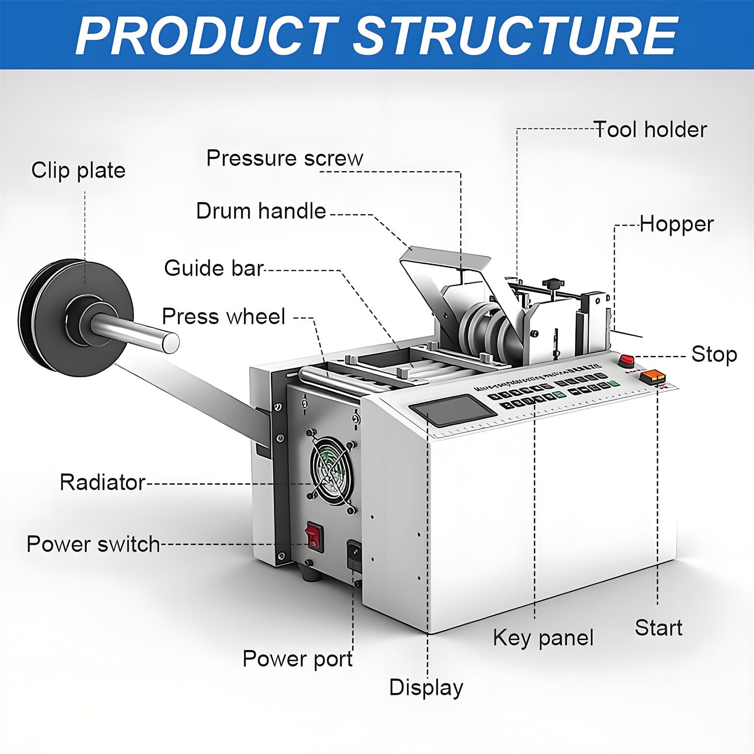 Automatischer Schrumpfschlauchschneider, 250 W, elektrischer Rohrkabel-Rohrschneider mit 1–100 mm Schnittbreite, 0,1 mm-99999,9 mm Länge, Schnittgenauigkeit 0,1 mm