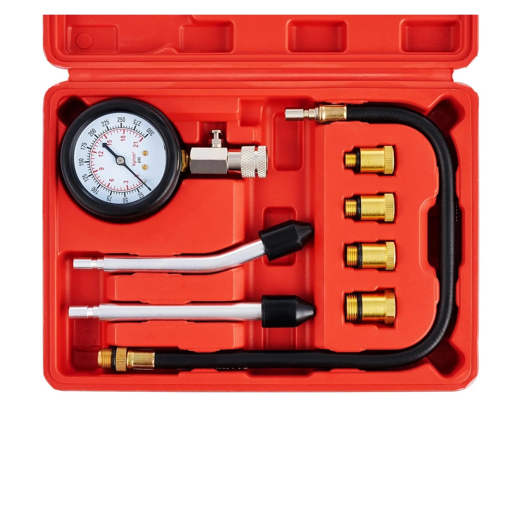Kit de comprobador compresión Motor Gasolina Profesional 8 Piezas, medidor presión Cilindro Combustible 0 a 300 PSI Herramienta de Prueba