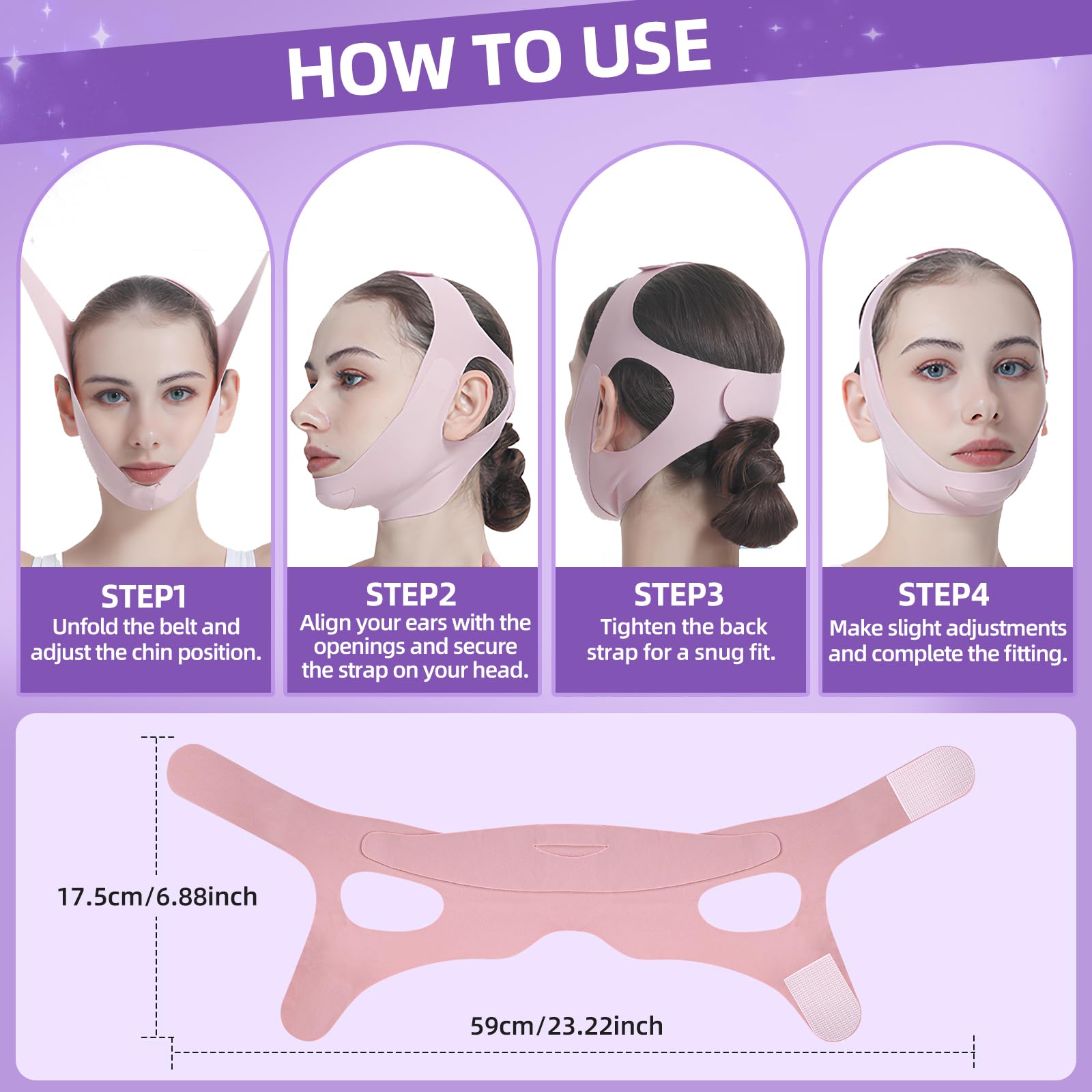 Ceinture de levage du visage – Sangle de menton en V Line avec sangles réglables, réducteur de double menton en forme de V, design profilé 3D pour façonner le visage, façonner la mâchoire et