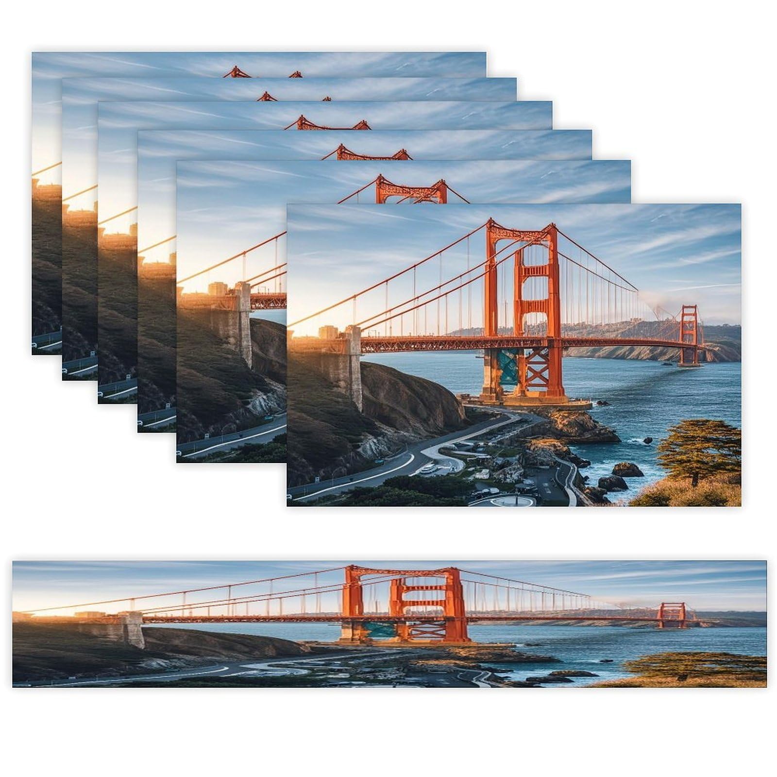 Golden Gate Bridge Table Runner and Placemats Set of 6 Heat Resistant Table Runner Place Mats Modern Cloth Table Mat Washable Linen Placemat Festive Reusable Set