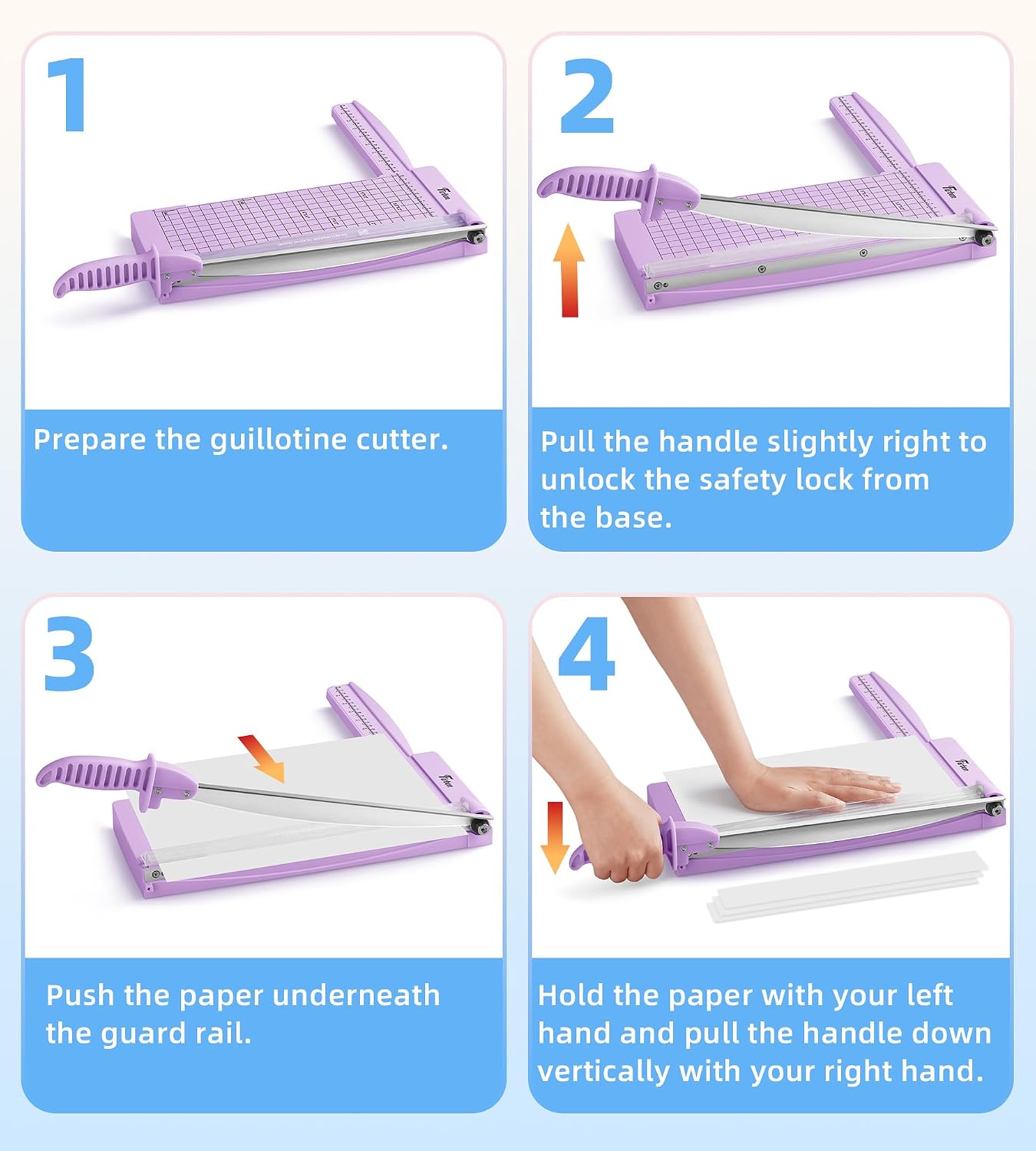 Firbon 12" Guillotine Paper Cutter with Hidden Ruler, Compact Heavy Duty 12-Sheet Capacity Trimmer for Cardstock, Photos, Scrapbooking, Office, Classroom, Studio (Purple)