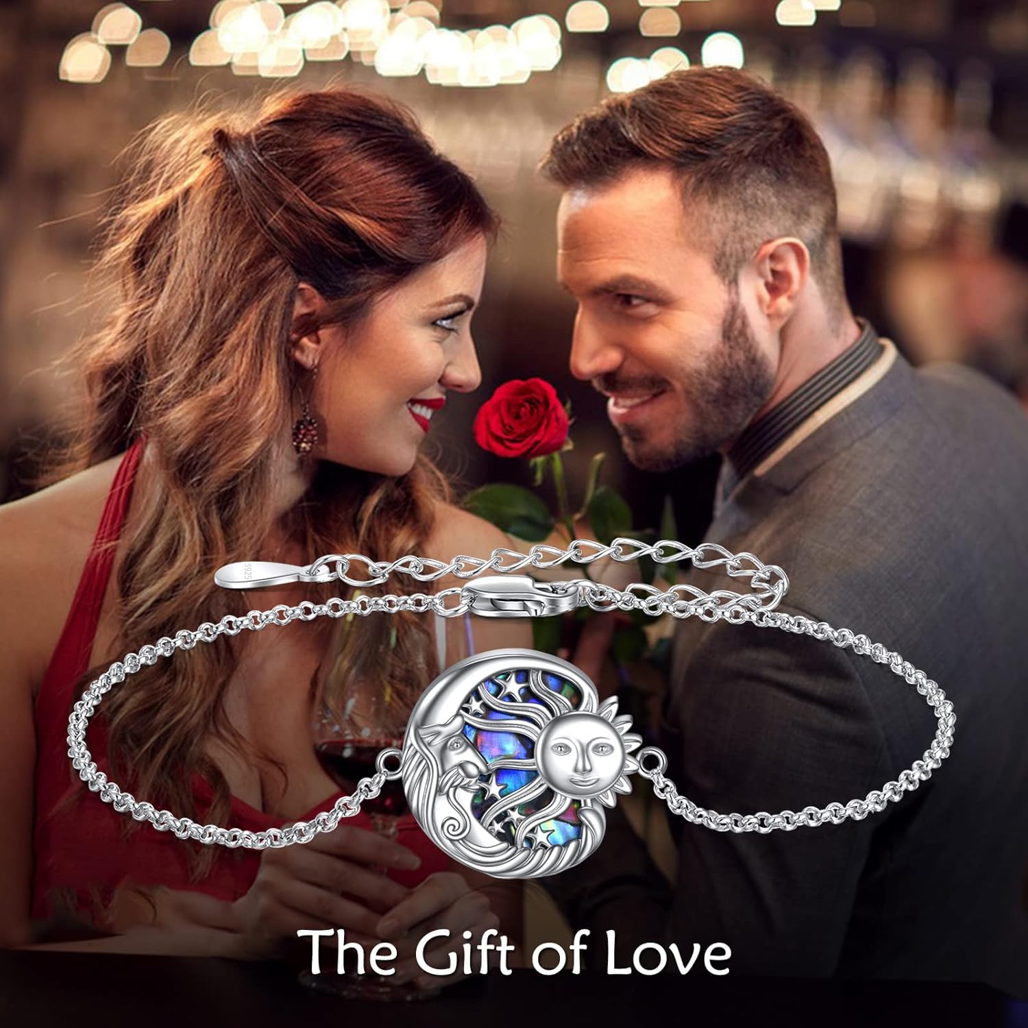 Sun and Moon Bracelet Sterling Silver Link Bracelet Abalone Shell Jewelry Gifts for Women - Image 5