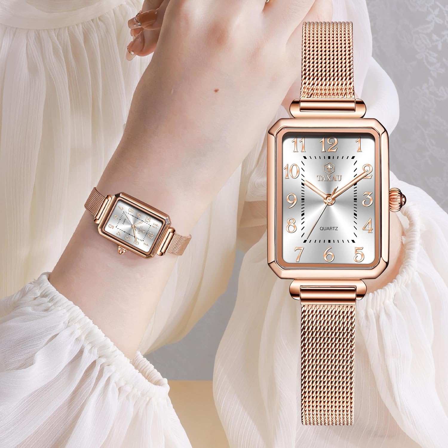 Watches for Women Small Face Womens Dress Watch Waterproof Ladies Watches Large Number Luxury Analog Quartz Square Dial Mesh Band Easy Read Rose-Gold/Silver Watch reloj para Mujer - Image 6