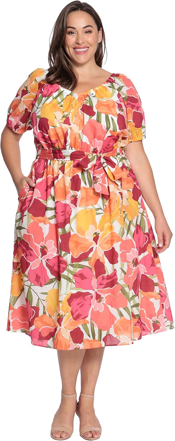 Maggy London Womens Short Sleeve Scoop Neck Waist Tie Dress - Image 4