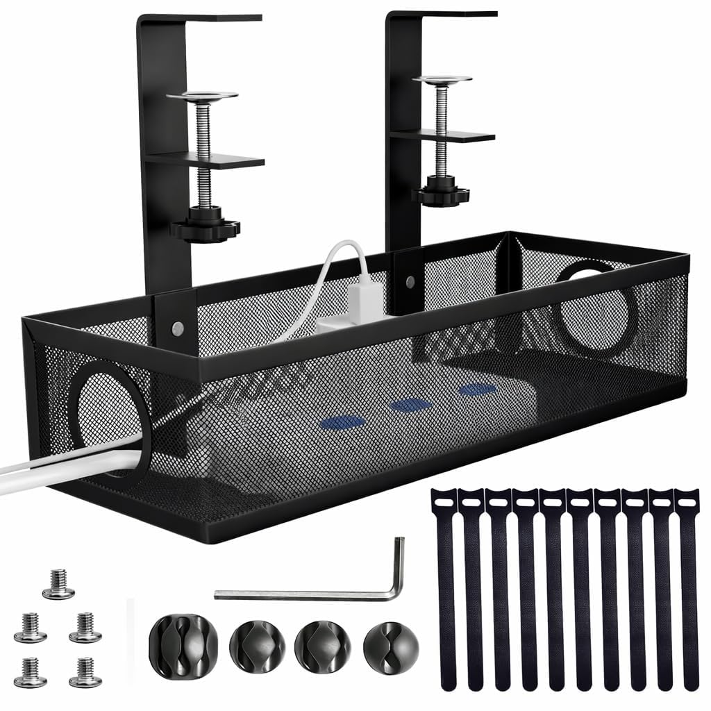 Under Desk Cable Organizer Rack | Cable Management Tray | Clamp Mount Cable Organizer & Wire Organizer | No Drill Power Strip Holder for Home/Study Table & Office Desk (Pack of 1,Multicolor)-image-41