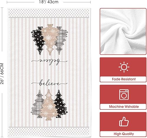 Miniatura 6 de Artoid Mode Juego de 2 toallas de cocina de 18 x 26 pulgadas con diseño de árboles de Navidad, diseño de cuadros de búfalo, diseño de rayas