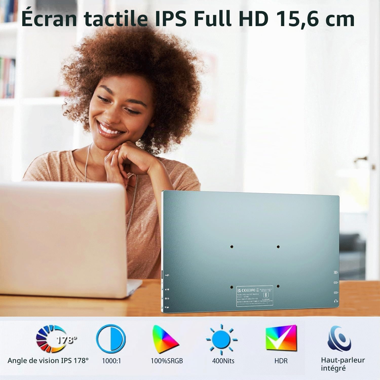 15,6 Pouces Moniteur Portable Tactile, Écran PC 1920x1080 IPS FHD