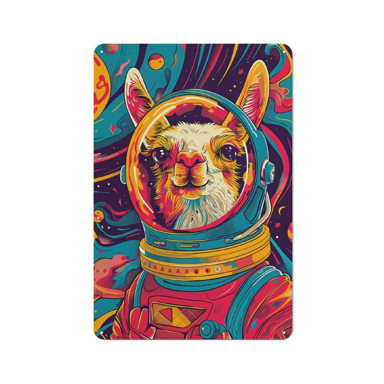 Junmoney Lama Astronaut Space Metal Sign 30X20cm With For Garage Wall, Vintage Decor, Tin Sign Wall Decor For Garages And Workshops