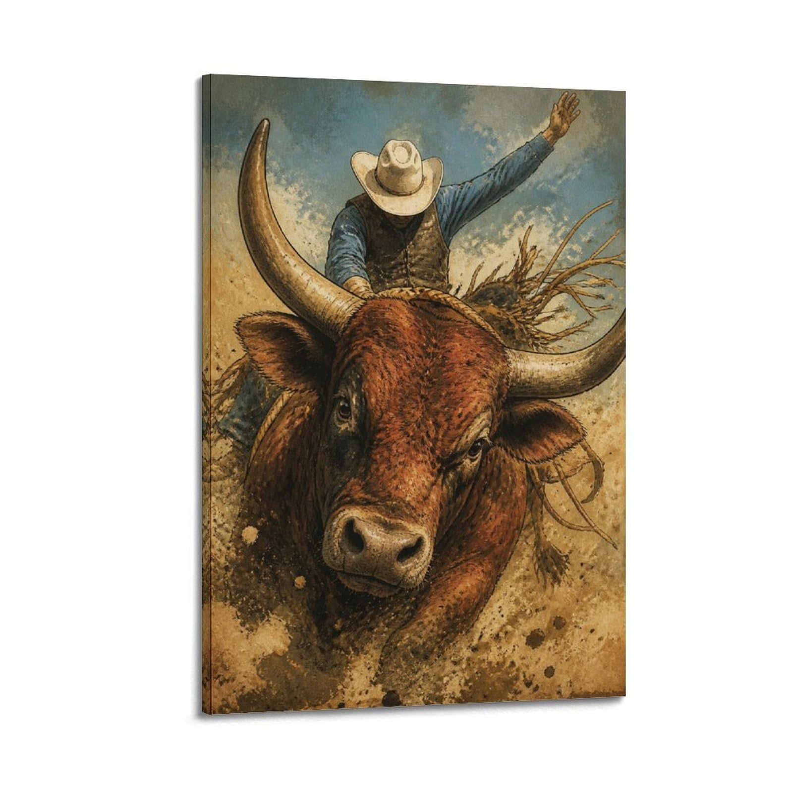 OKAHYS Extreme Southwestern Rodeo Bull Rider Poster Reddish Western Modern Decorative Canvas Prints - Ideal Wall Art for Family, Man Cave, Game Room, Boys & Girls Bedroom 20x30inch(50x75cm)
