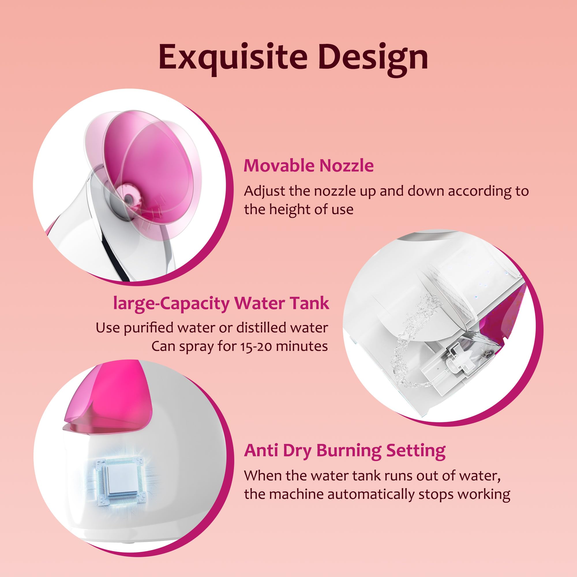 Vapeur Visage Vaporisateur EZBASICS Sauna Spa Facial Chaude Nano Ionique Visage Steamer Humidificateur Appareil Outils Nettoyage Pores 1 Pack + 5 Stainless Steel Skin Kit Rose