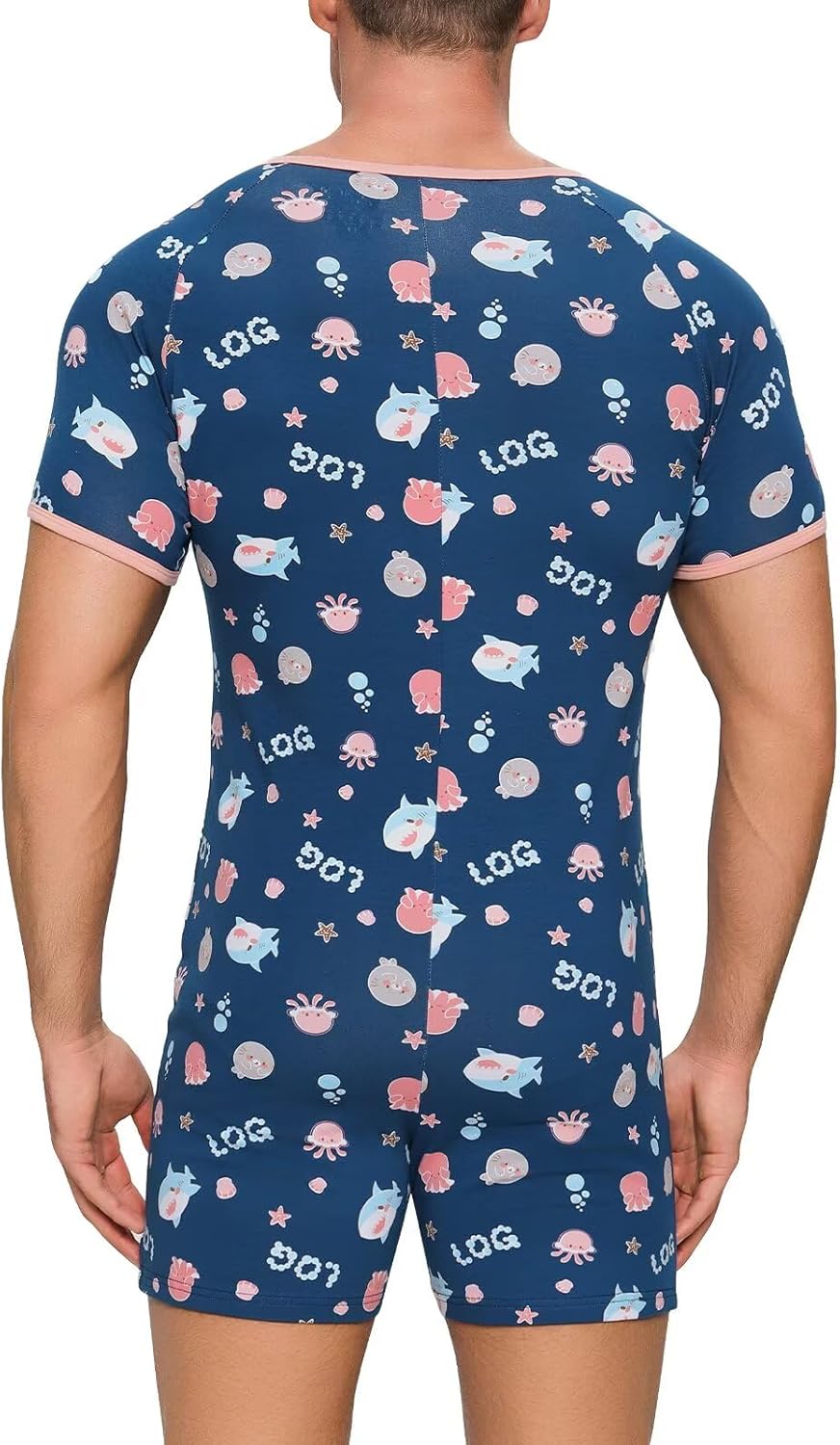 Landofgenie Men's Short Sleeve Romper Crotch Shirt Bodysuit One Piece Pajamas - Image 6