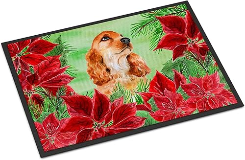 Caroline's Treasures CK1354MAT - Felpudo de Cocker Spaniel Poinsettas de 18 x 27 pulgadas, tapete para puerta delantera, interior y exterior, para
