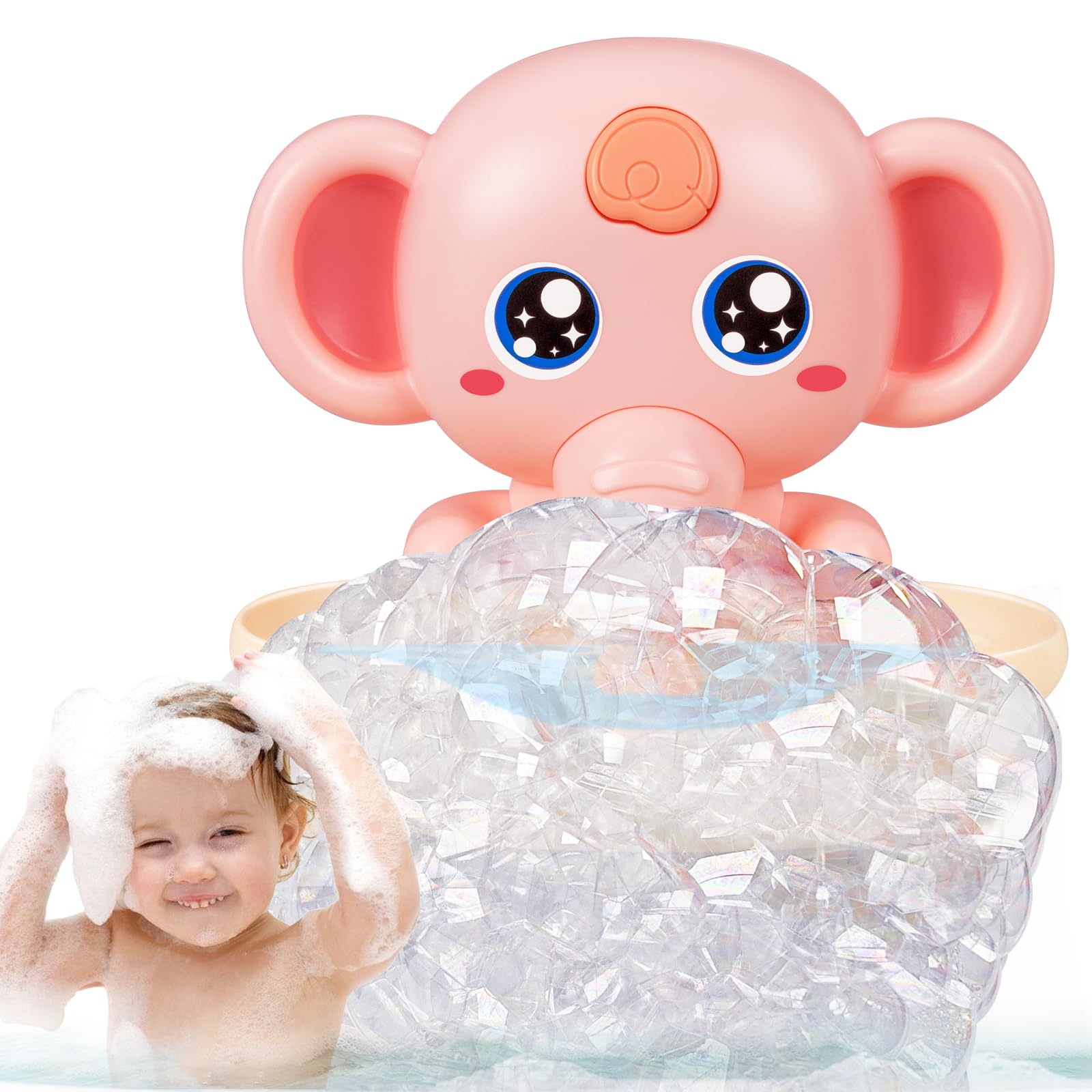 Bath Toys, Elephant Bath Bubble Maker with Music, Magnetic Charging Bubble Machine, Bath Toys for Toddlers 1-3, Toddler Bathtub Toys, Birthday for 1 2 3 4 5 Years Old Boys Girls (Pink)
